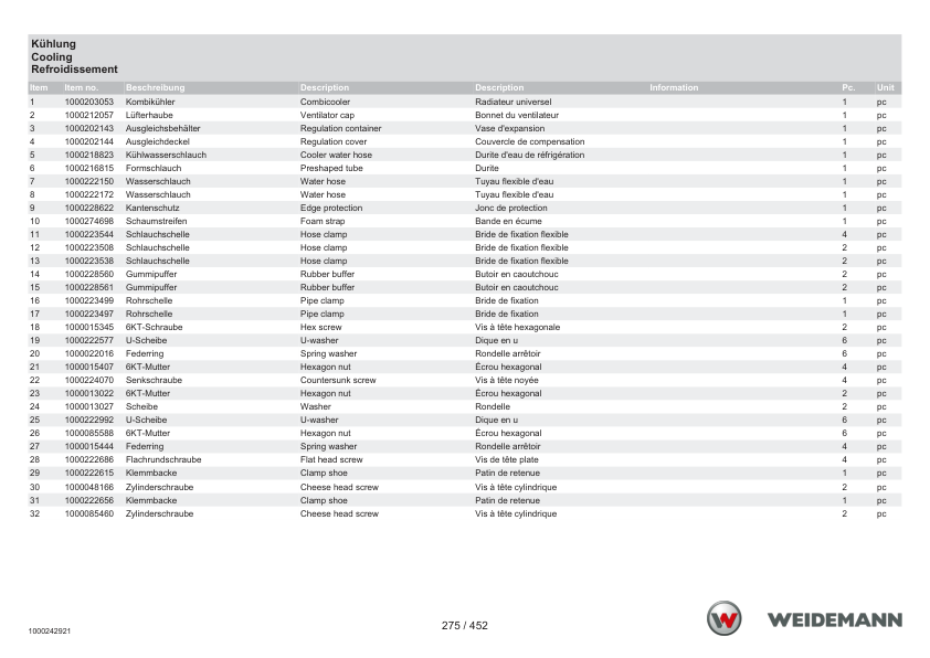 Weidemann 4070CX100 Wheel Loader Parts Catalog SN -03.2009 DE EN FR - Image 10