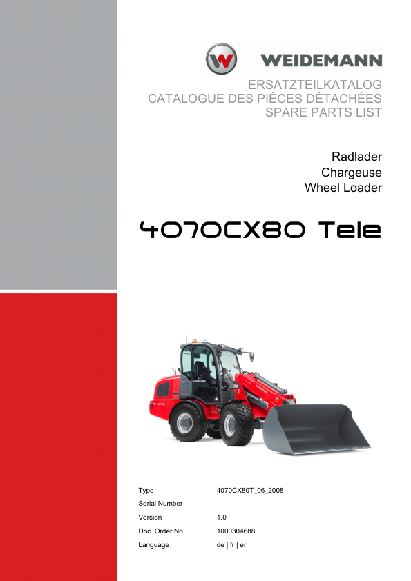 Weidemann 4070CX80 Tele Telescopic Loader Parts Catalog v1.0 DE FR EN - Image 2