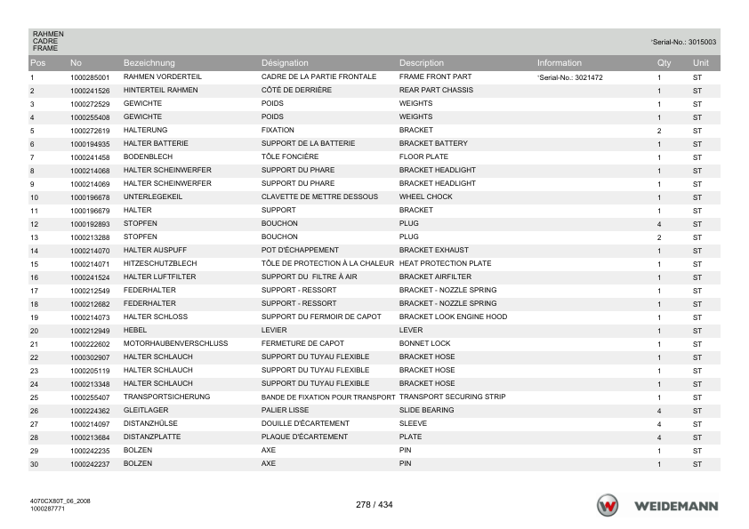 Weidemann 4070CX80 Tele Telescopic Loader Parts Catalog v1.0 DE FR EN - Image 11