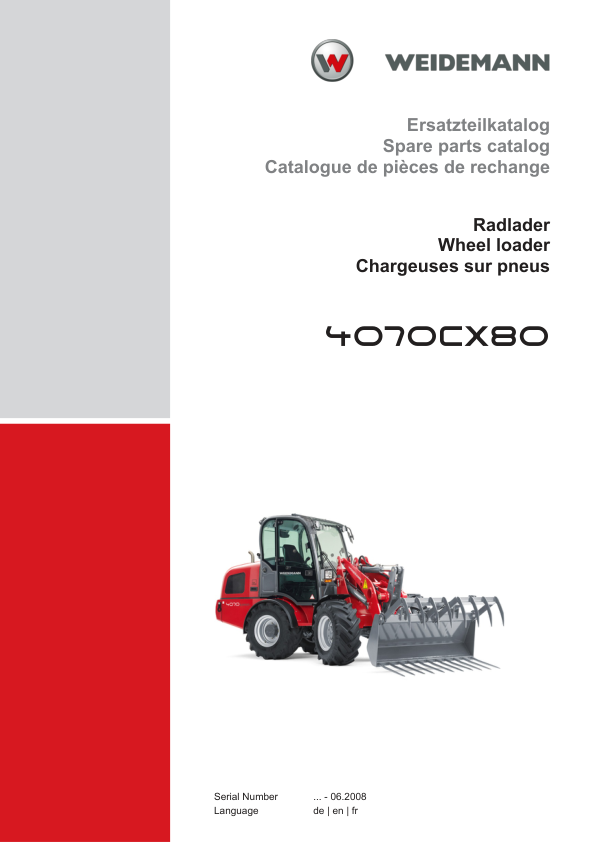 Weidemann 4070CX80 Wheel Loader Parts Catalog SN -06.2008 DE EN FR - Image 2