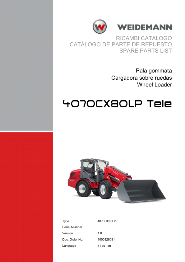 Weidemann 4070CX80LP Tele Telescopic Loader Parts Catalog v1.0 IT ES EN - Image 2