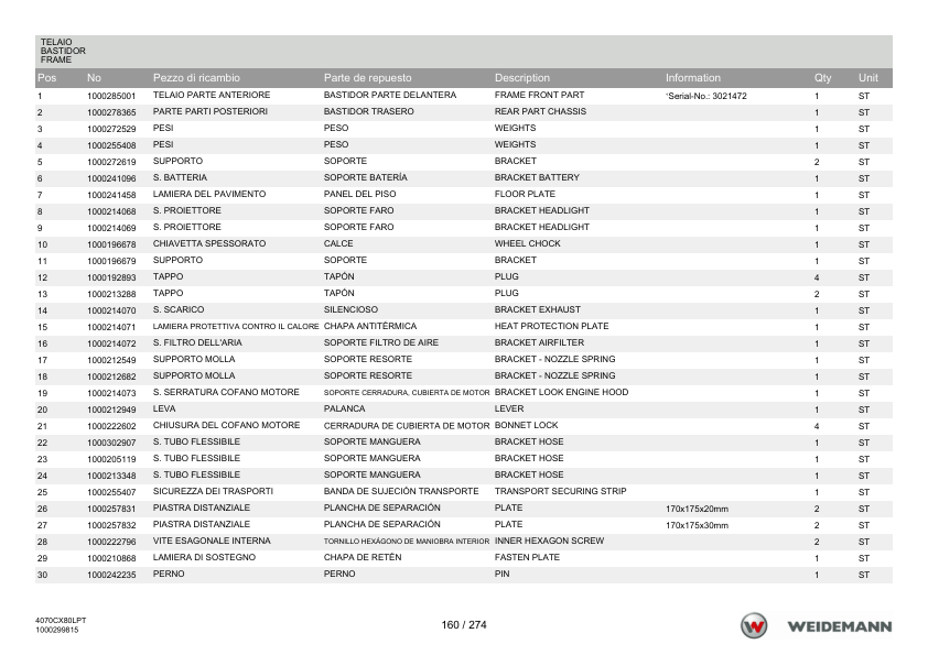 Weidemann 4070CX80LP Tele Telescopic Loader Parts Catalog v1.0 IT ES EN - Image 8
