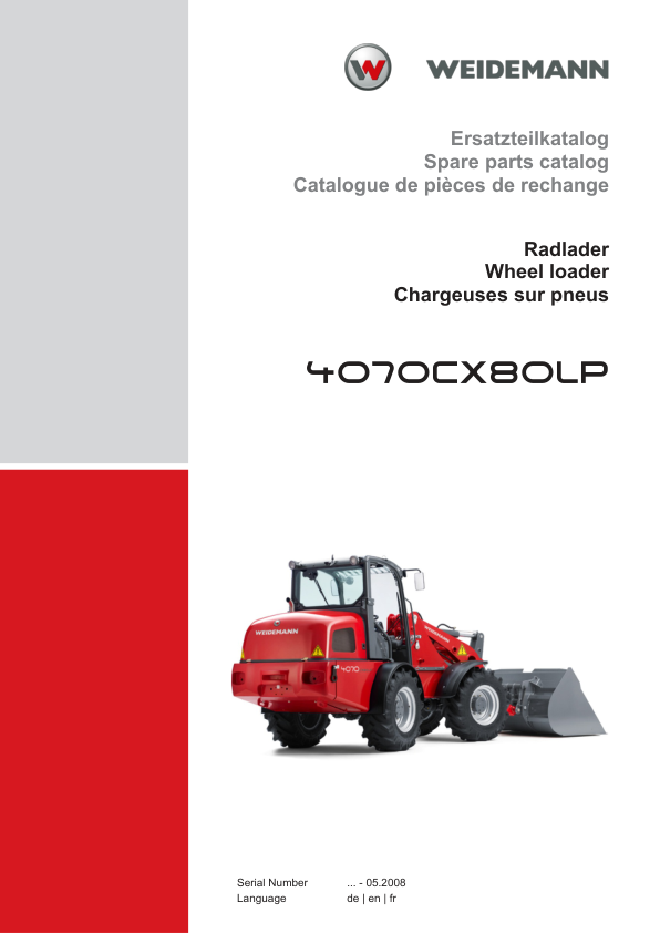 Weidemann 4070CX80LP Wheel Loader Parts Catalog SN -05.2008 DE EN FR - Image 2