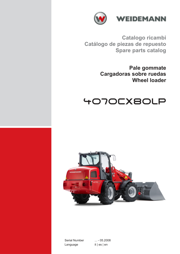 Weidemann 4070CX80LP Wheel Loader Parts Catalog SN -05.2008 IT ES EN - Image 2