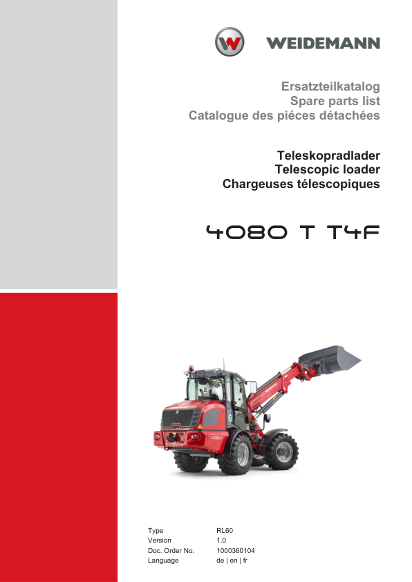 Weidemann 4080 T T4F Telescopic Loader Parts Catalog v1.0 DE EN FR - Image 2