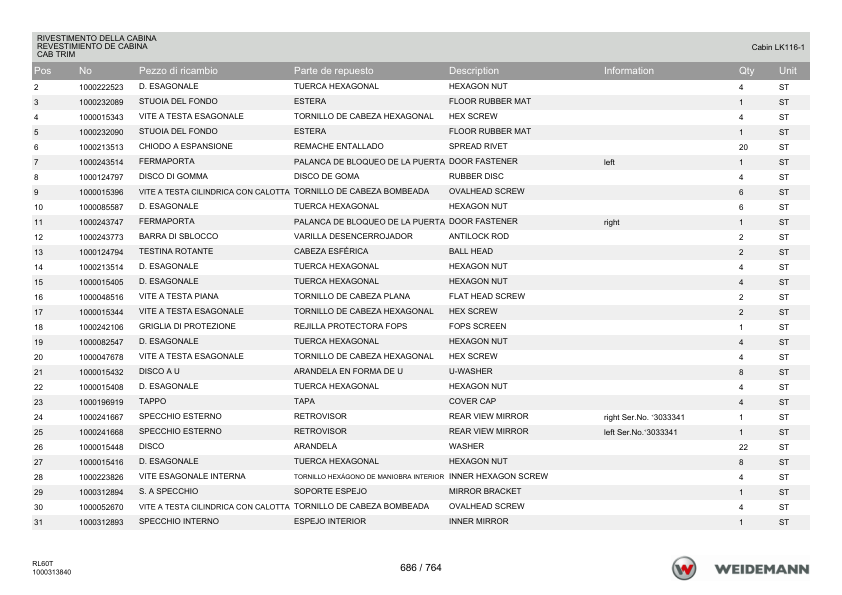 Weidemann 4080 Tele Telescopic Loader Parts Catalog v1.0 IT ES EN - Image 9