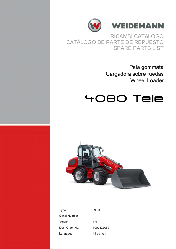 Weidemann 4080 Tele Telescopic Loader Parts Catalog v1.0 IT ES EN - Image 2