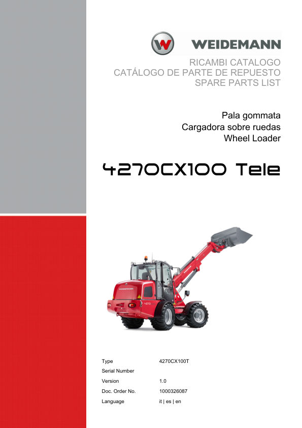 Weidemann 4270CX100 Tele Telescopic Loader Parts Catalog v1.0 IT ES EN - Image 2