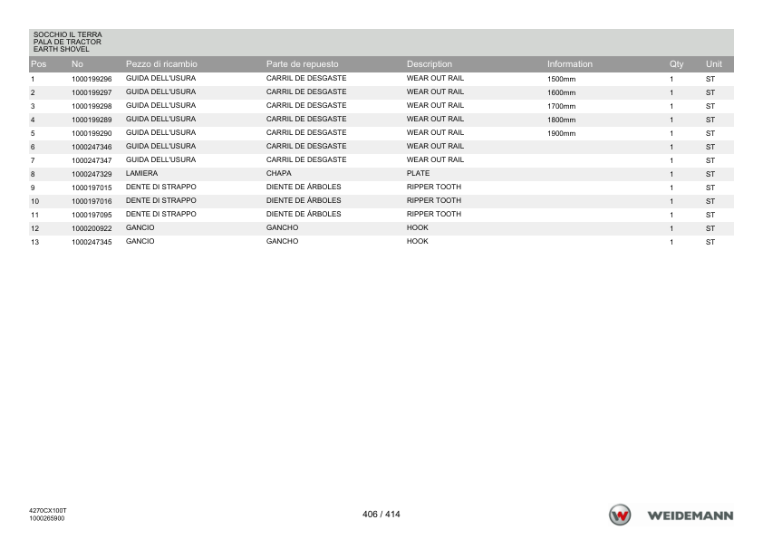 Weidemann 4270CX100 Tele Telescopic Loader Parts Catalog v1.0 IT ES EN - Image 10