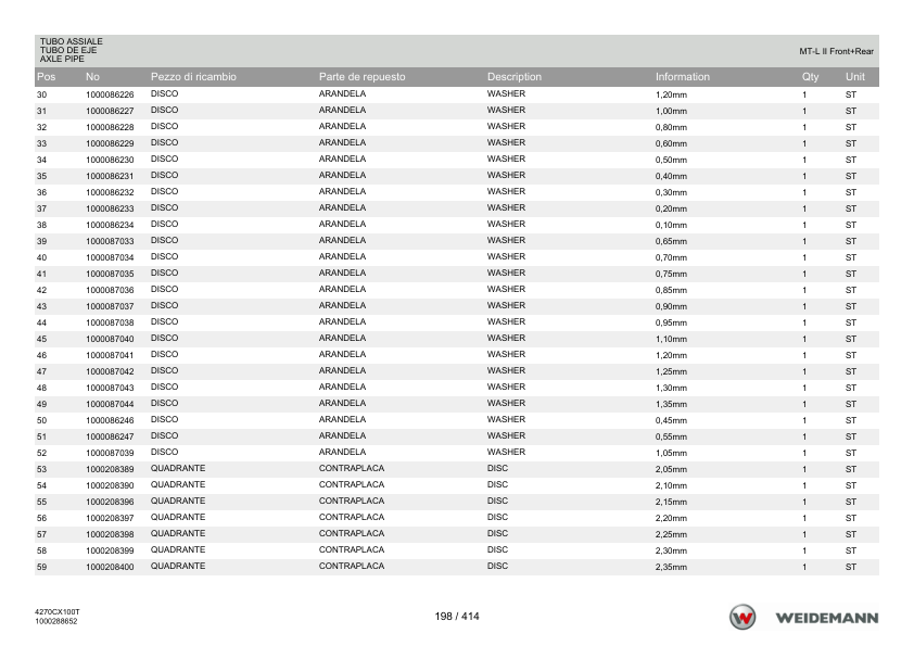 Weidemann 4270CX100 Tele Telescopic Loader Parts Catalog v1.0 IT ES EN - Image 8