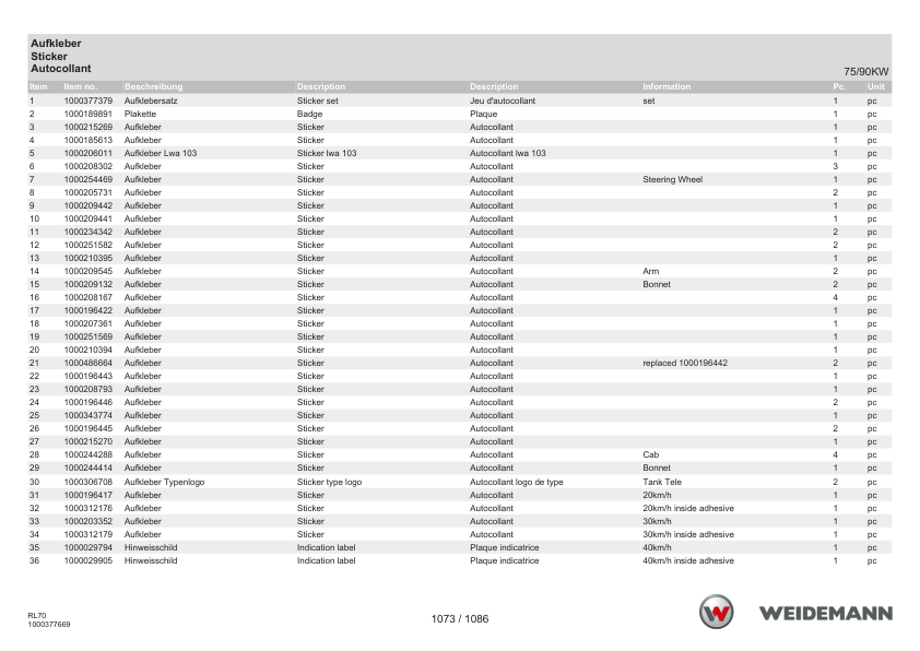 Weidemann 5080T T4F Telescopic Loader Parts Catalog v1.0 DE EN FR - Image 6