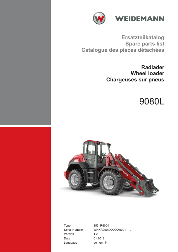 Weidemann 9080L Wheel Loader Parts Catalog SN WNKR9004XXXX0001- v1.2 DE EN FR - Image 2