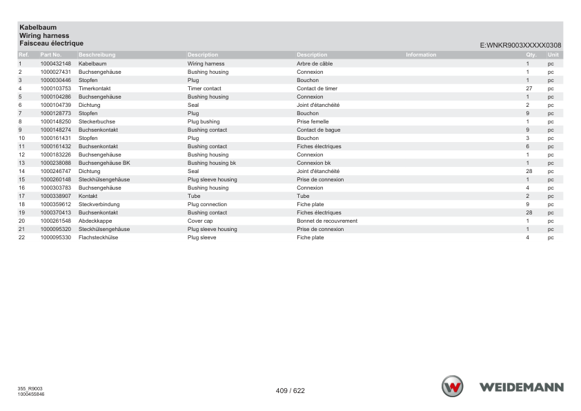 Weidemann 9580T 355 R9003 Telescopic Loader Parts Catalog v1.1 SN WNKR9003XXXX0001- DE EN FR - Image 10