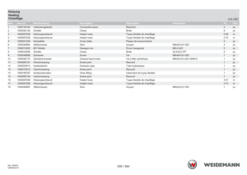 Weidemann 9580T Telescopic Loader Parts Catalog v1.3 SN WNKR9003XXXX0001- DE EN FR - Image 11
