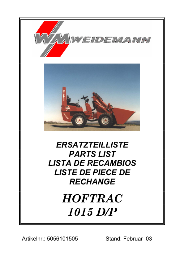 Weidemann Hoftrac 1015 D P Wheel Loader Parts Catalog - Image 2