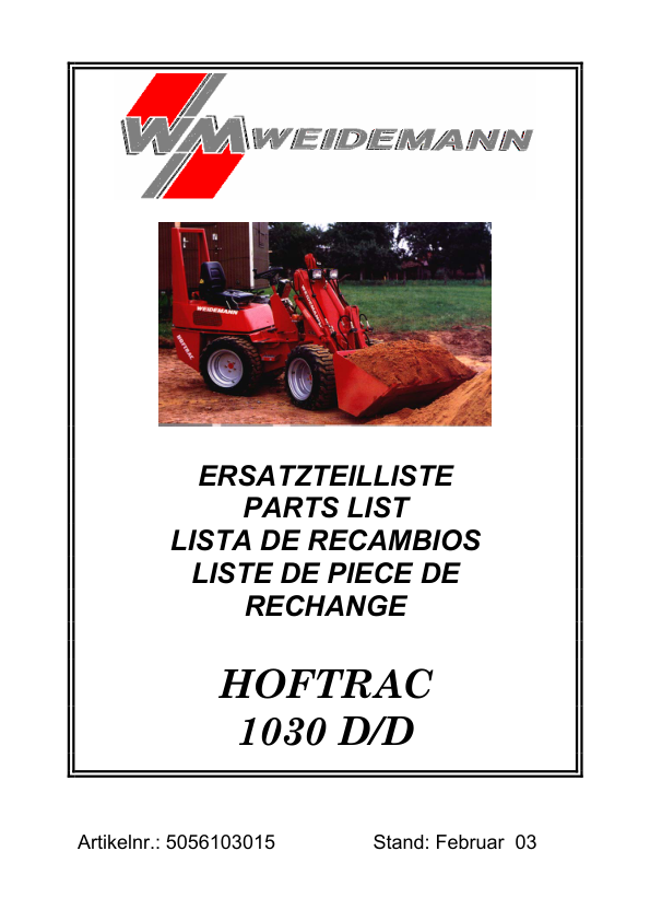 Weidemann Hoftrac 1030 D D Wheel Loader Parts Catalog - Image 2