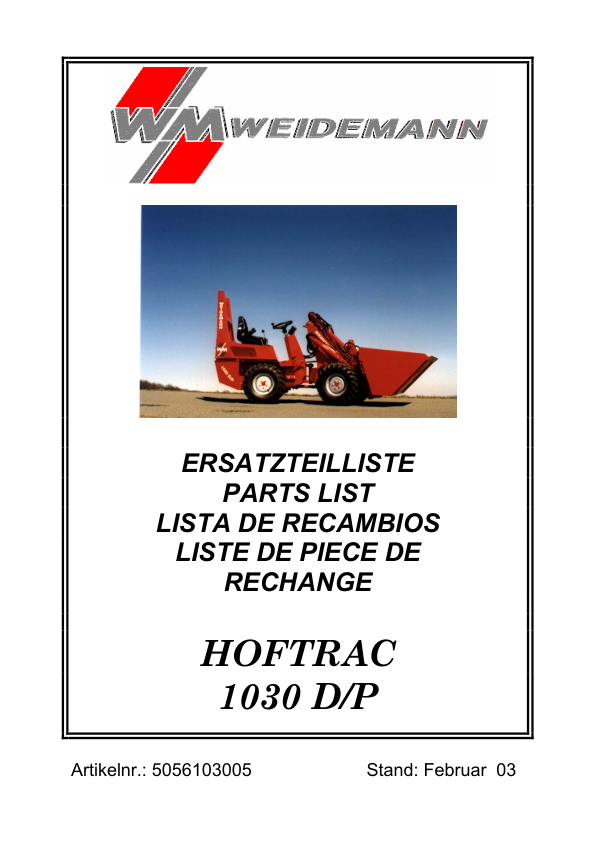 Weidemann Hoftrac 1030 D P Wheel Loader Parts Catalog - Image 2