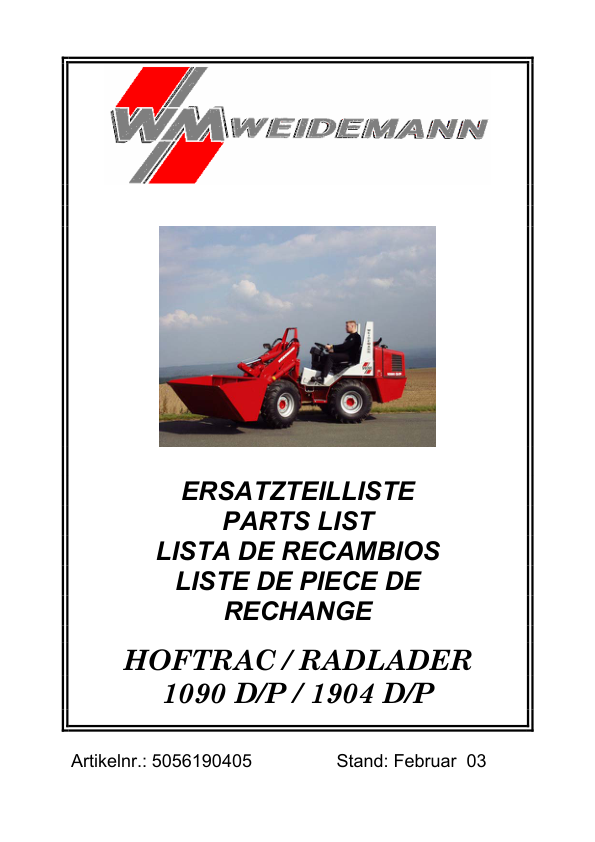 Weidemann Hoftrac 1090 1904 D P Wheel Loader Parts Catalog - Image 2