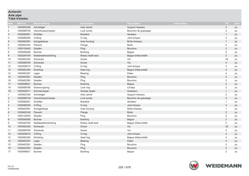 Weidemann T4512 Telehandler Parts Catalog DE EN FR - Image 7