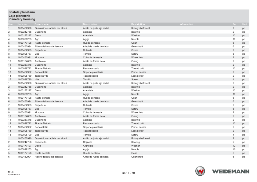Weidemann T4512 Telehandler Parts Catalog IT ES EN - Image 9