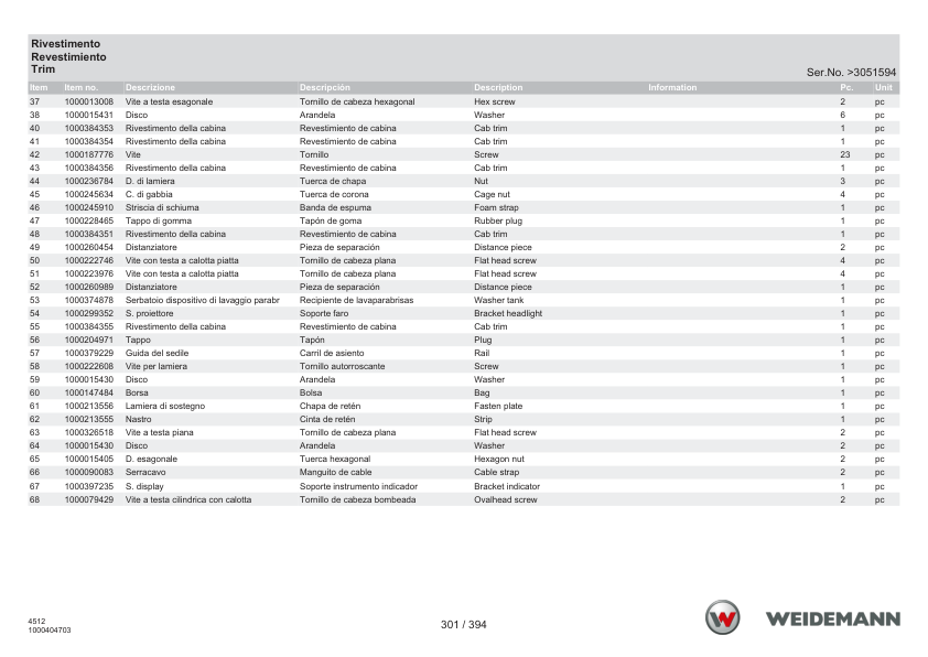 Weidemann T4512CC35 Telehandler Parts Catalog SN 04.2012 v1.0 IT ES EN - Image 10