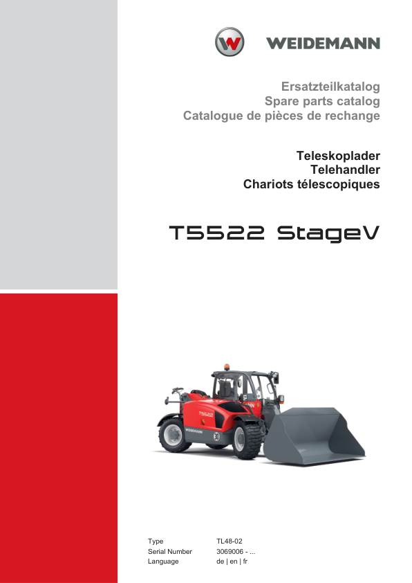 Weidemann T5522 Tage V Telehandler Parts Catalog SN 3069006- DE EN FR - Image 2