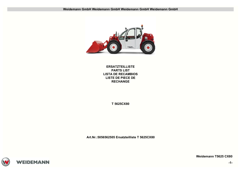 Weidemann T5625CX80 Telehandler Parts Catalog - Image 2