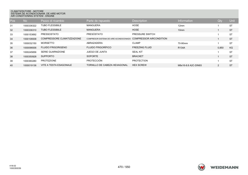Weidemann T6027 Telehandler Parts Catalog SN 418020001 v1.3 IT ES EN - Image 9