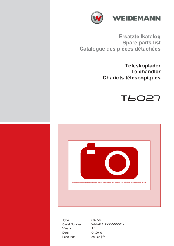 Weidemann T6027 Telehandler Parts Catalog SN WNK41812XXXX0001- v1.1 DE EN FR - Image 2