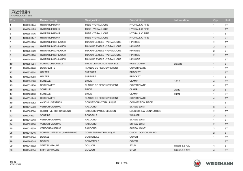Weidemann T6027 Telehandler Parts Catalog SN WNK41812xxxxx0001 v1.1 DE FR EN - Image 7