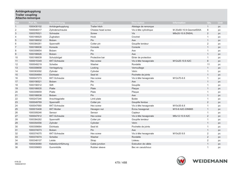 Weidemann T6027 Telehandler Parts Catalog SN WNK41822XXXX0001 v1.0 DE EN FR - Image 12