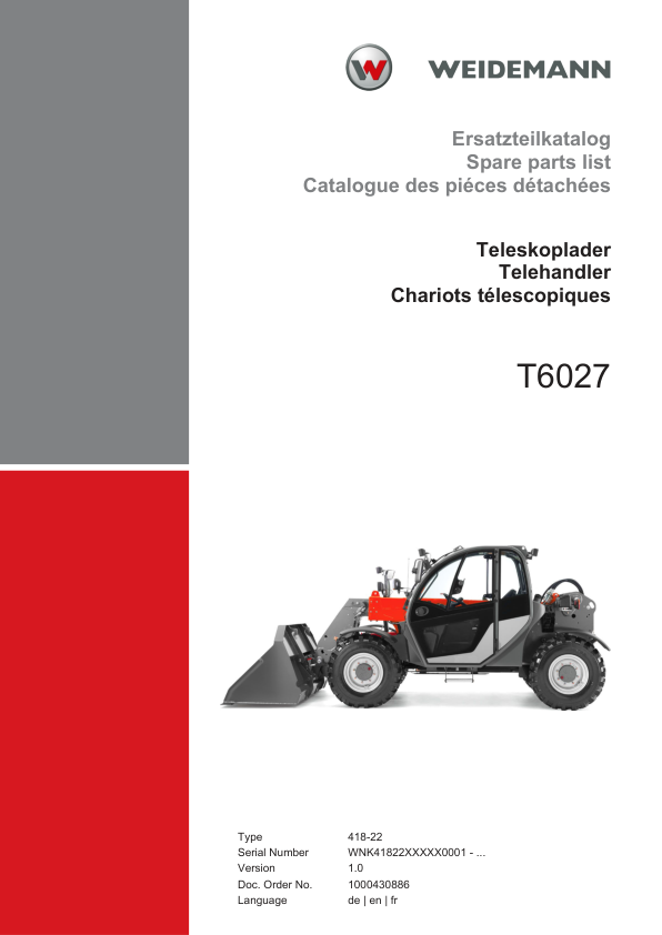 Weidemann T6027 Telehandler Parts Catalog SN WNK41822XXXX0001 v1.0 DE EN FR - Image 2