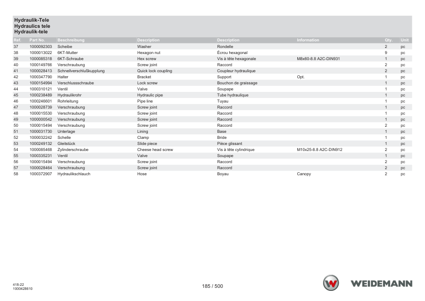 Weidemann T6027 Telehandler Parts Catalog SN WNK41822XXXX0001- v1.1 DE EN FR - Image 7