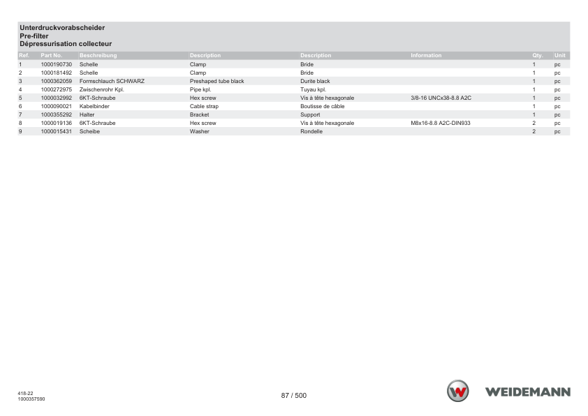 Weidemann T6027 Telehandler Parts Catalog SN WNK41822XXXX0001- v1.2 DE EN FR - Image 13