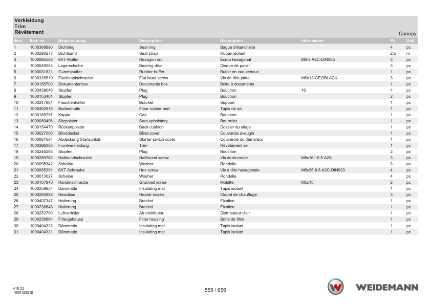 Weidemann T6027 Telehandler Parts Catalog SN WNK41822XXXX0001 v1.5 DE EN FR - Image 11