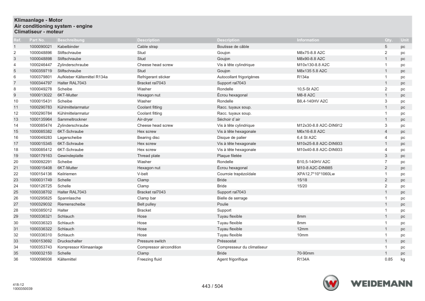 Weidemann T6027 Telescopic Loader Parts Catalog SN WNK41812xxxxx0001 v1.2 DE EN FR - Image 9