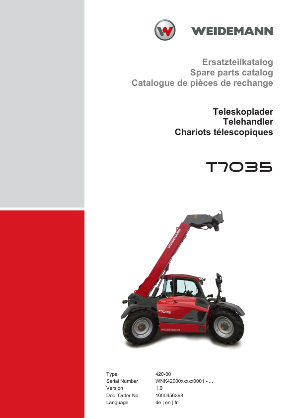 Weidemann T7035 Telehandler Parts Catalog SN WNK42000XXXX0001- v1.0 DE EN FR - Image 2