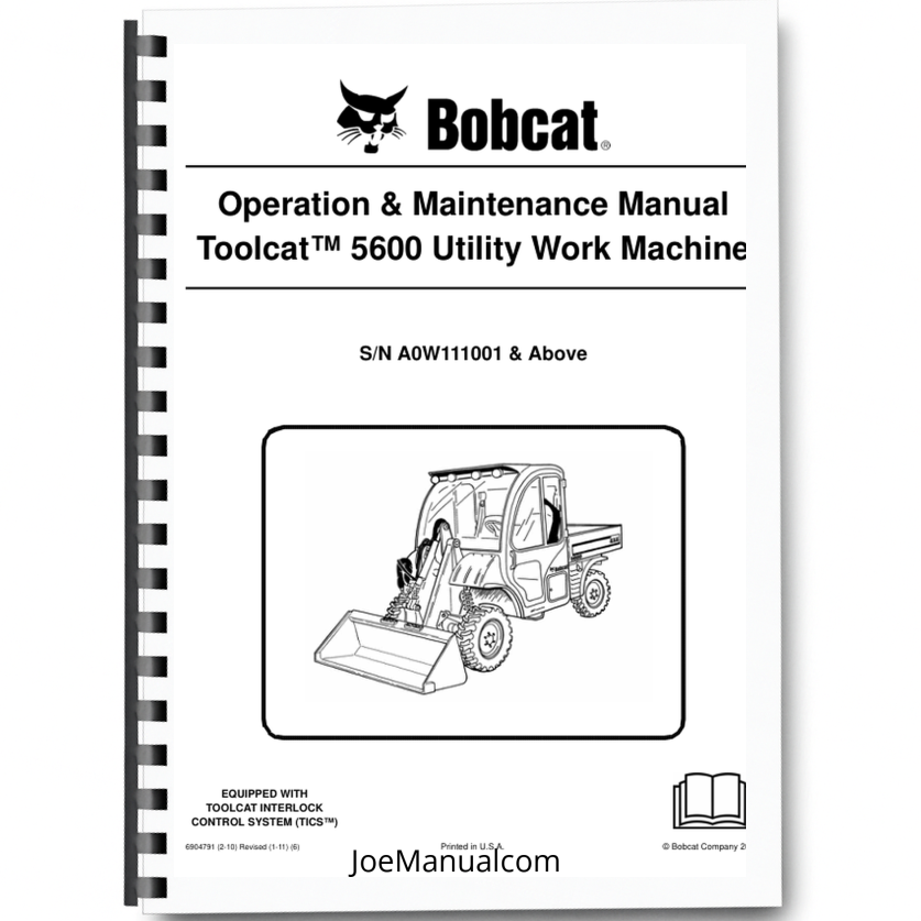 Bobcat Toolcat 5600 Utility Work Machine Operation and Maintenance Manual A0W111001 Printed Book