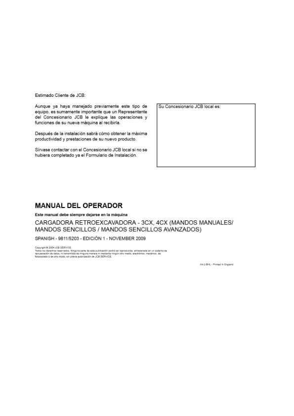 JCB 3CX 4CX Tier 3 Backhoe Loader Operators Manual 9811-5203-1 ES - Image 2