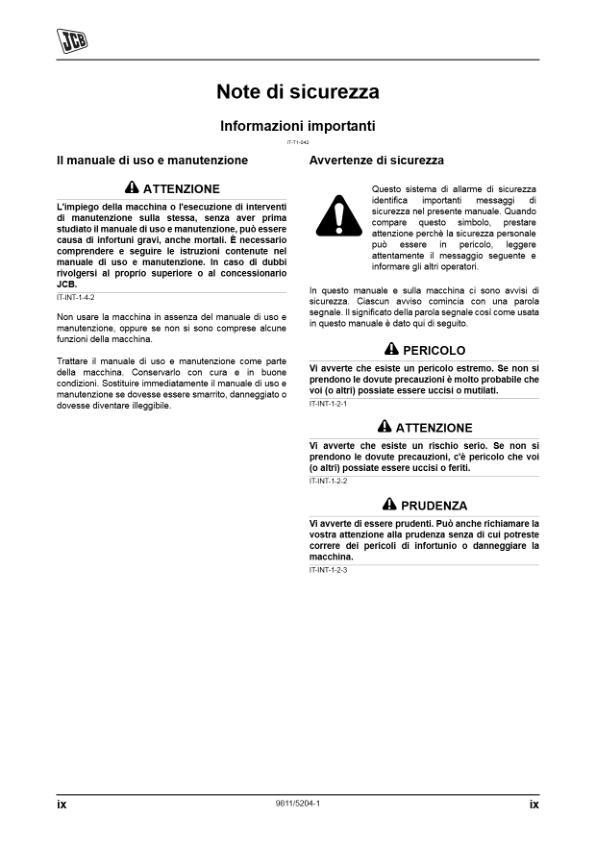 JCB 3CX 4CX Tier 3 Backhoe Loader Operators Manual 9811-5204-1 IT - Image 3