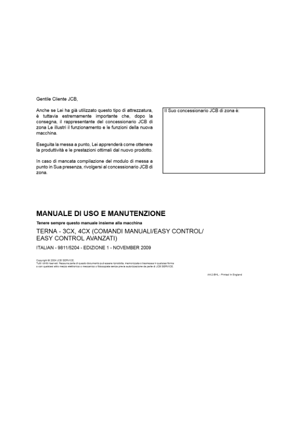 JCB 3CX 4CX Tier 3 Backhoe Loader Operators Manual 9811-5204-1 IT - Image 2