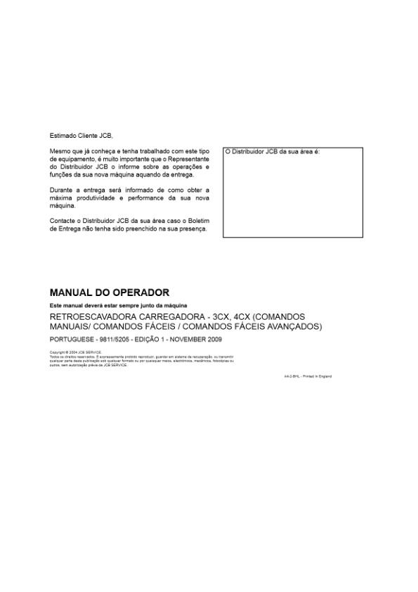 JCB 3CX 4CX Tier 3 Backhoe Loader Operators Manual 9811-5205-1 PT - Image 2