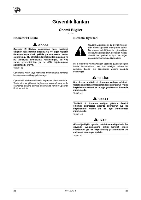 JCB 3CX 4CX Tier 3 Backhoe Loader Operators Manual 9811-5213-1 TR - Image 3