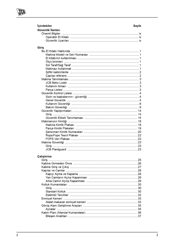 JCB 3CX 4CX Tier 3 Backhoe Loader Operators Manual 9811-5213-1 TR - Image 5