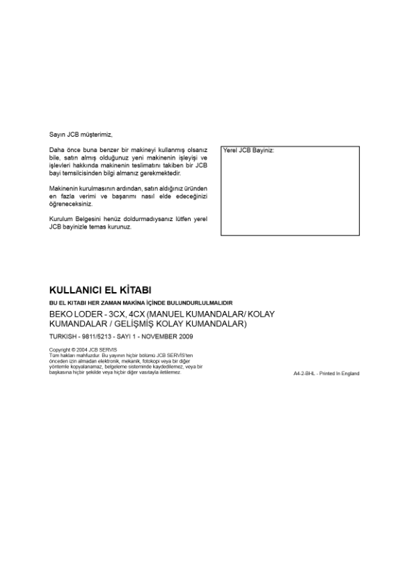 JCB 3CX 4CX Tier 3 Backhoe Loader Operators Manual 9811-5213-1 TR - Image 2