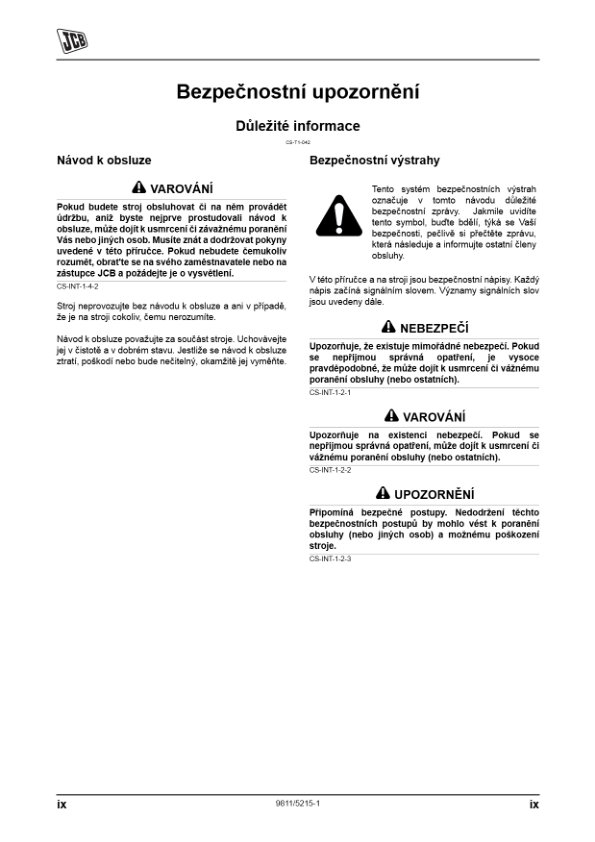 JCB 3CX 4CX Tier 3 Backhoe Loader Operators Manual 9811-5215-1 CZ - Image 3