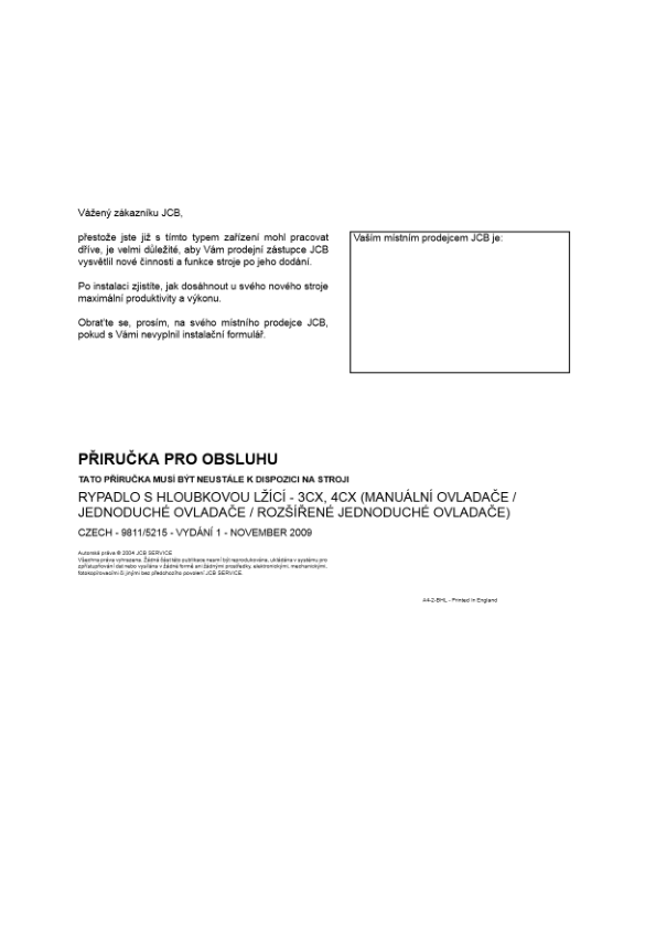 JCB 3CX 4CX Tier 3 Backhoe Loader Operators Manual 9811-5215-1 CZ - Image 2