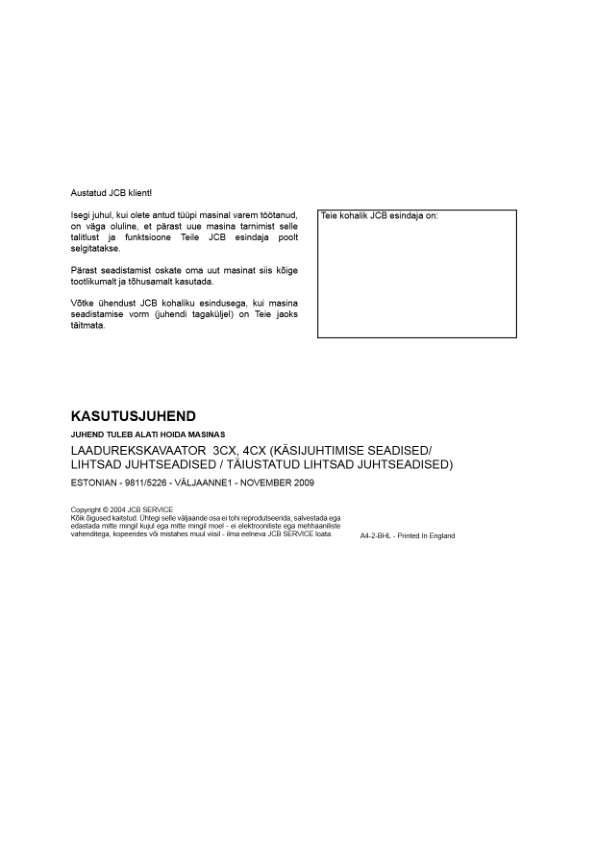 JCB 3CX 4CX Tier 3 Backhoe Loader Operators Manual 9811-5226-1 ET - Image 2