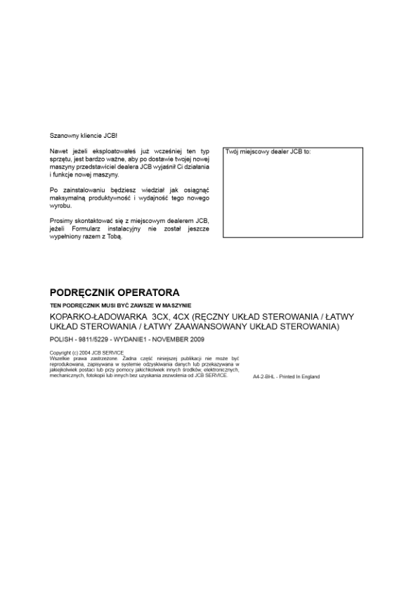 JCB 3CX 4CX Tier 3 Backhoe Loader Operators Manual 9811-5229-1 PL - Image 2