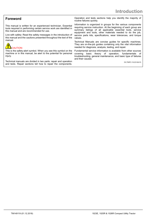 John Deere 1023E 1025R 1026R Tractor Service Manual TM149119 - Image 3